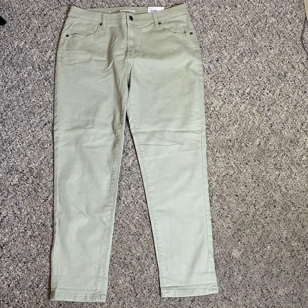 Sonoma Akiva Green Girlfriend Jeans Mid Rise Straight Sz 10 NWT